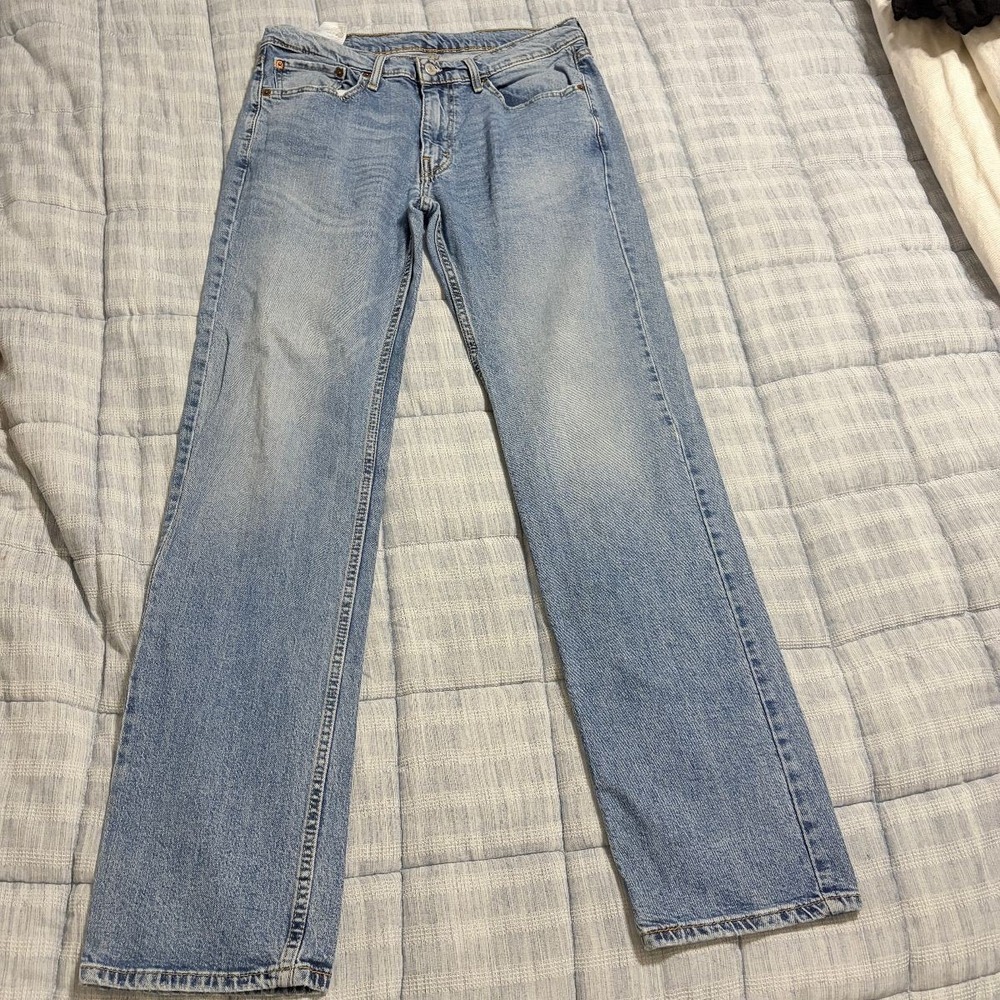 Levi's Jeans Straight Leg Mens 33x34 Light Wash Blue Denim 514 Preowned Zip Fly